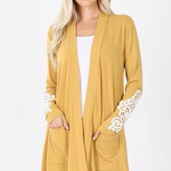 Reborn J Golden Days Mustard Cardigan with Lace Elbow Detail – Size S - Picture 8 of 8